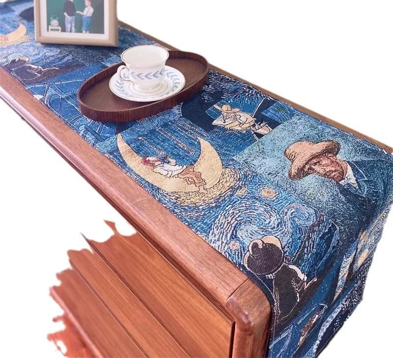Behúň na stôl inšpirovaný Van Goghom, dekoratívna látka z bavlny a ľanu