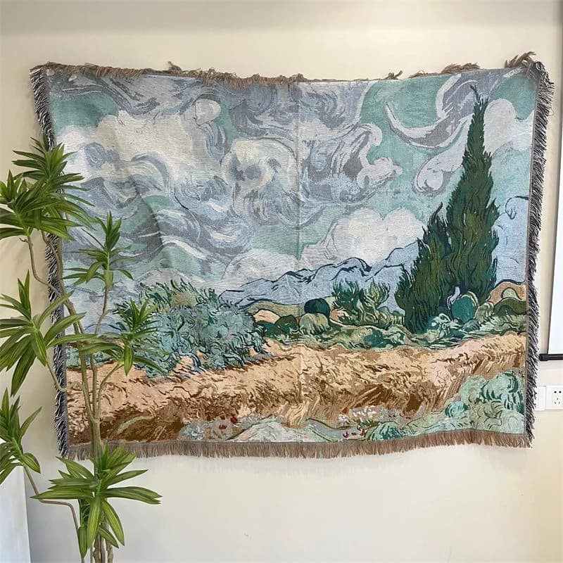 Tkaná tapiseria v štýle Van Gogha, deka na gauč alebo dekoráciu na stenu