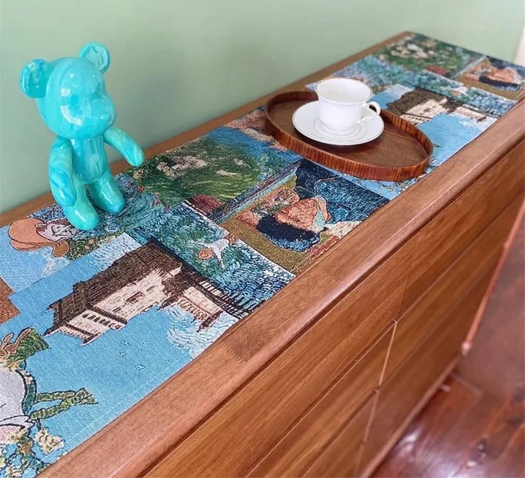 Behúň na stôl inšpirovaný Van Goghom, dekoratívna látka z bavlny a ľanu