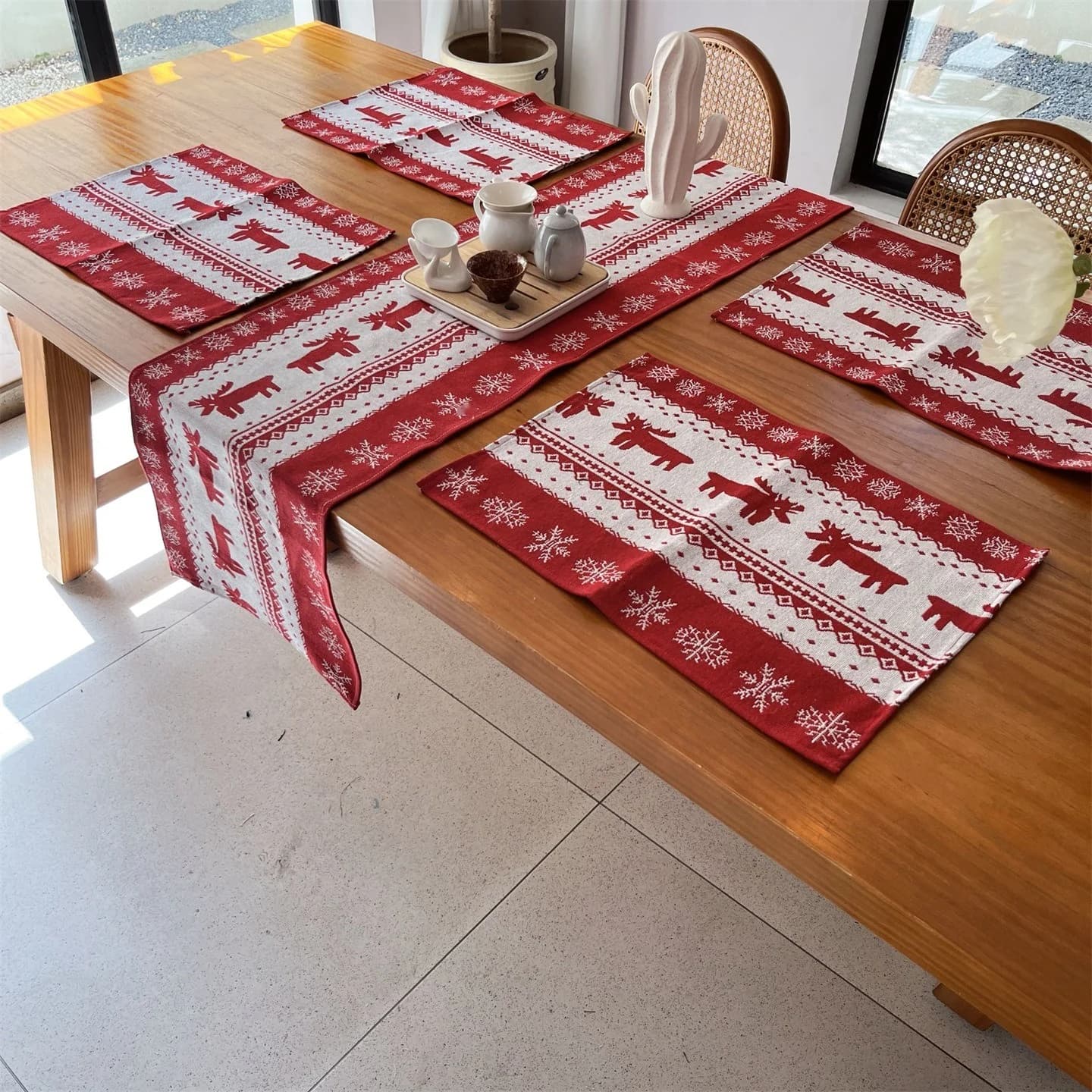 Nordický vianočný set bežca na stôl a prestierania zmes polyester-bavlna