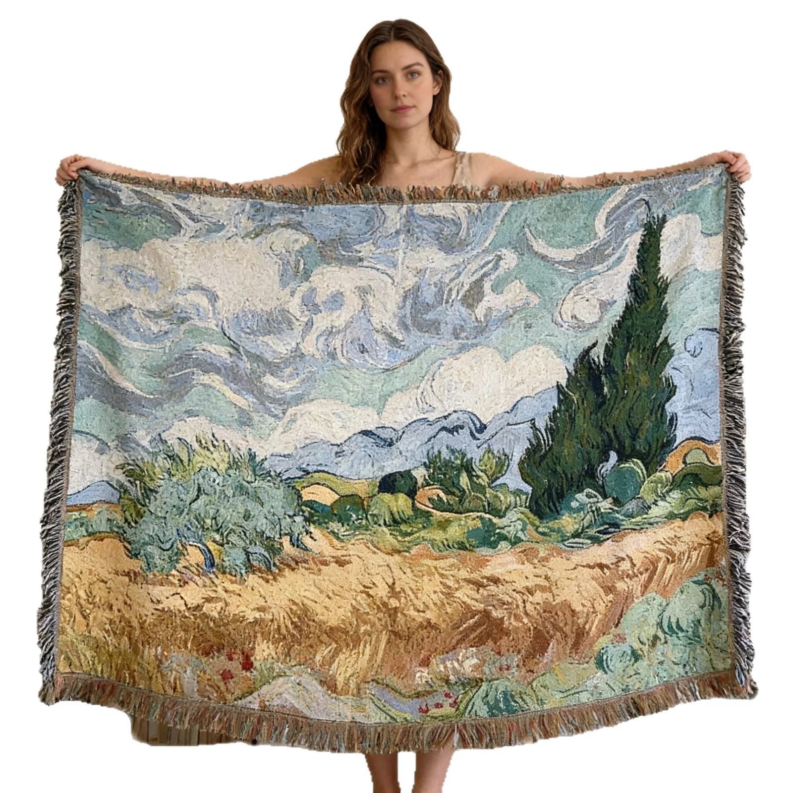 Tkaná tapiseria v štýle Van Gogha, deka na gauč alebo dekoráciu na stenu
