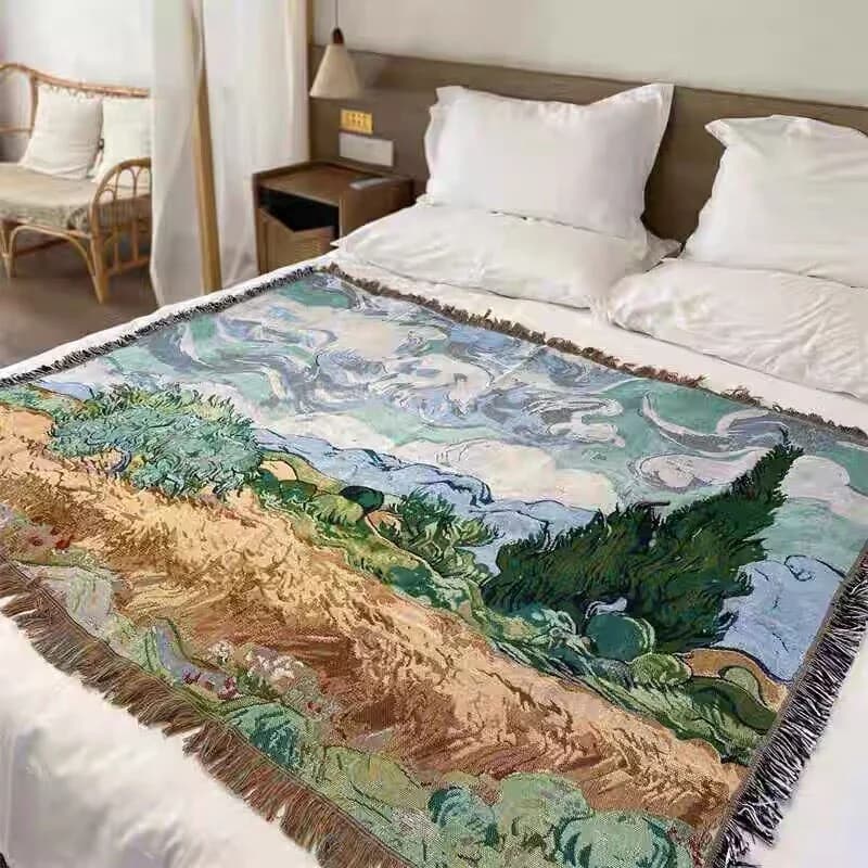 Tkaná tapiseria v štýle Van Gogha, deka na gauč alebo dekoráciu na stenu